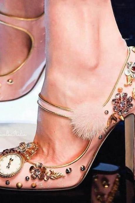 Cute Patent Leather Rhinestone Mary Jane High Heels