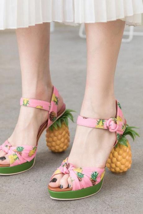 Cute Platform Peep Toe Pineapple High Heel Sandals