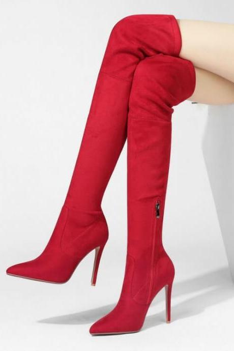 Party Suede Stretch High Heel Over Knee Boots
