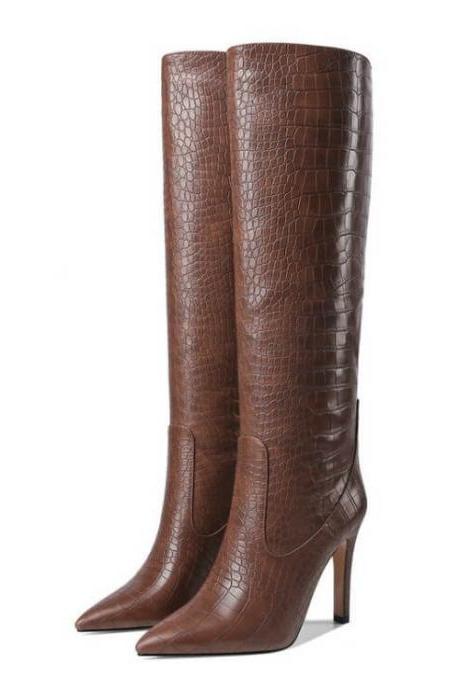 Leather Point Toe Knee High Knight Boots