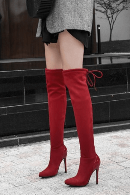 Sexy Suede Point Toe Stretch Over Knee Boots