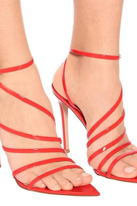 Summer Patent Leather Point Toe Cutout High Heel Sandals
