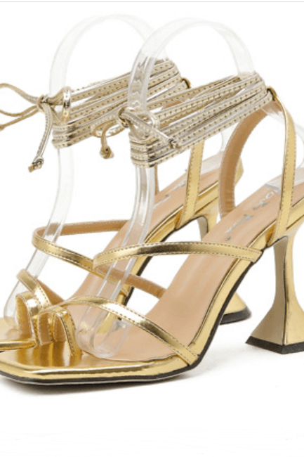 Champagne Sexy Pu Square Toe Strap High Heel Sandals