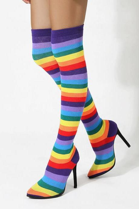Multi Point Toe High Heel Stretch Over Knee Sock Boots