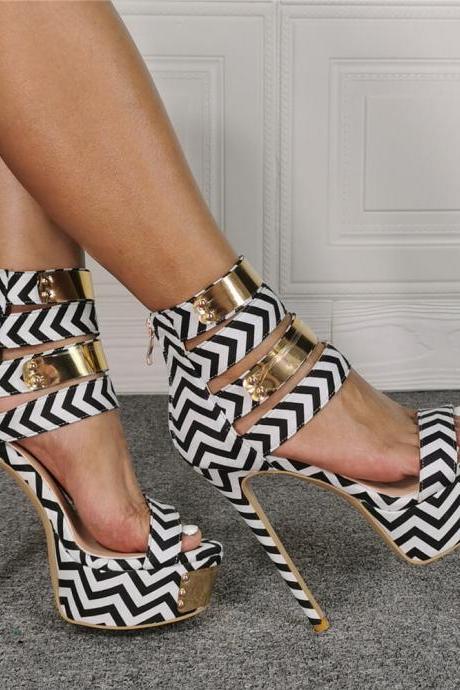 Club Stripes Platform Peep Toe High Heel Sandals
