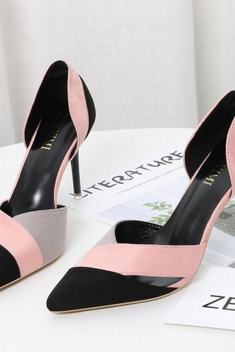 Sexy Pink Suede Colorblock Point Toe Pumps