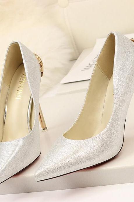 Sexy Silver Suede Point Toe Embellished Slip On Pumps