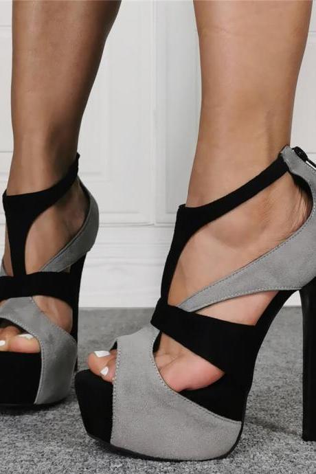 Suede Peep Toe Platform Cutout High Heel Sandals