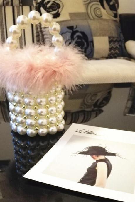 Pink1# Fashion Hadmade Customize Pearl Satchel Bucket Bags