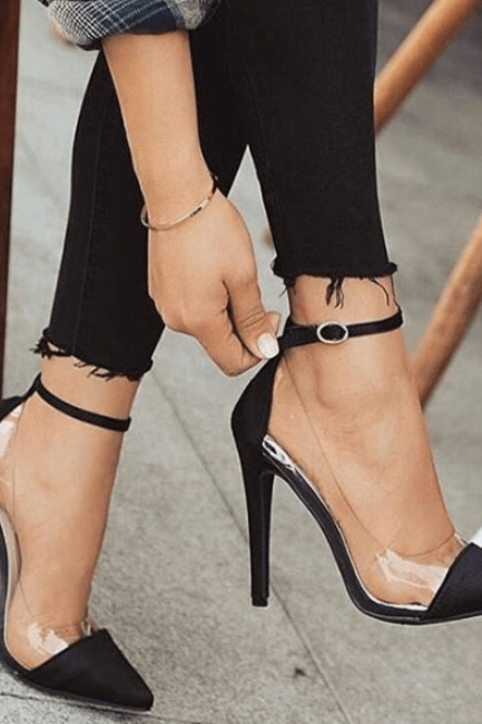 Black Fashion Point Toe High Heel Multi Sandals