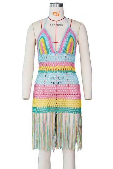 Sexy Hand Crocheted Cut Out Tassel Smock Dress