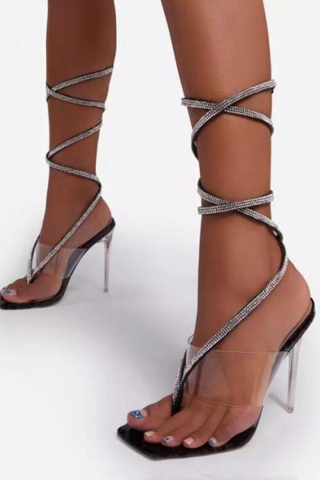 Water Drill Strap Clip Toe Transparent Stiletto Sandals