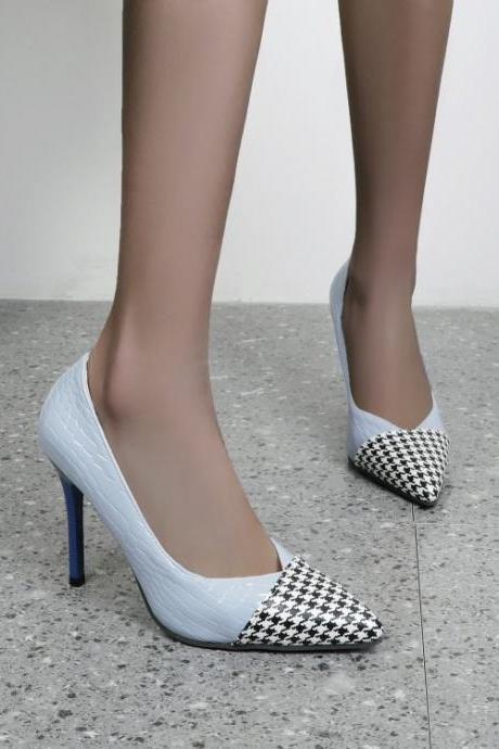 Color Matching Pointed High Heel Shoes-blue