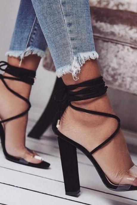 Strapped high heeled sandals-Black