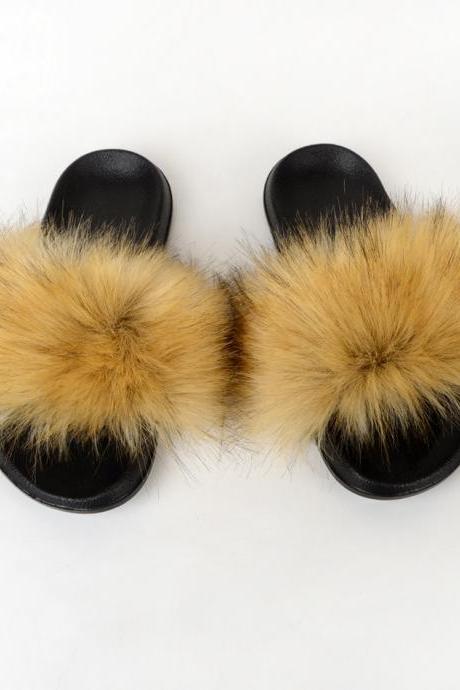 Raccoon Dog Hair Imitation Fox Hair Slippers Women's Hair Sandals-1