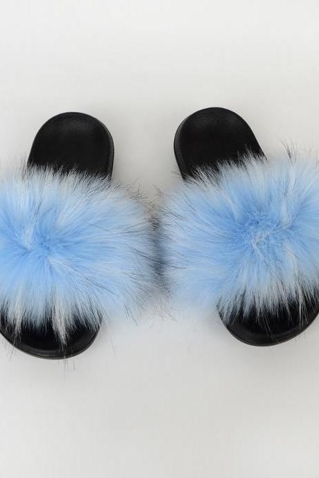Raccoon Dog Hair Imitation Fox Hair Slippers Women's Hair Sandals-3