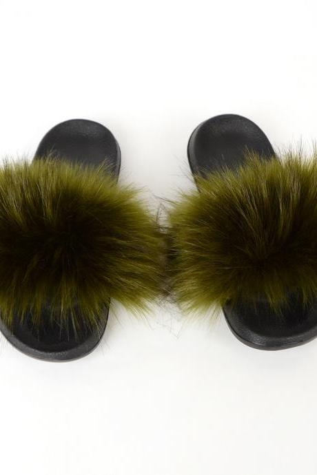 Raccoon Dog Hair Imitation Fox Hair Slippers Women's Hair Sandals-5