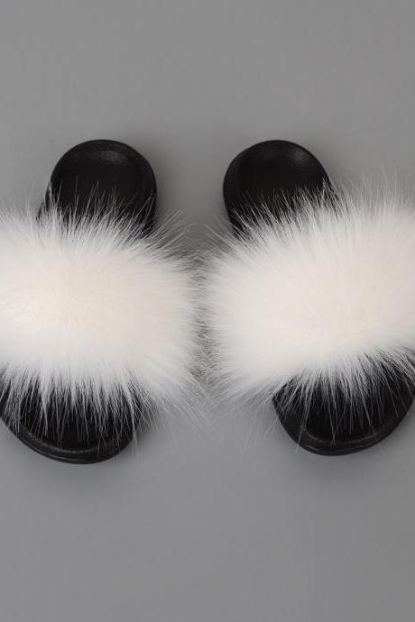 Raccoon Dog Hair Imitation Fox Hair Slippers Women's Hair Sandals-6
