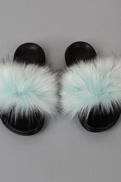 Raccoon Dog Hair Imitation Fox Hair Slippers Women's Hair Sandals-10