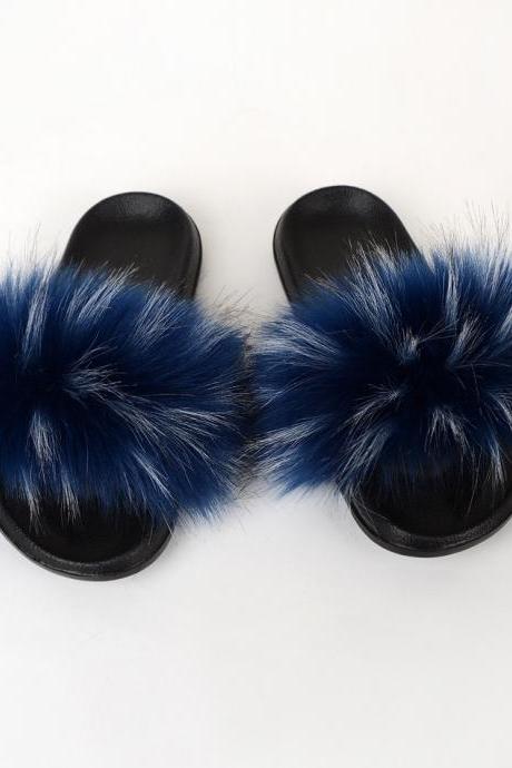 Raccoon Dog Hair Imitation Fox Hair Slippers Women's Hair Sandals-11