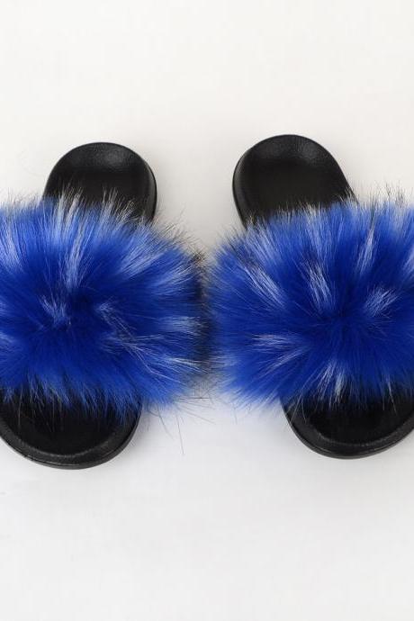 Raccoon Dog Hair Imitation Fox Hair Slippers Women's Hair Sandals-12