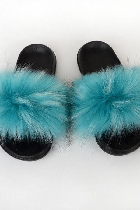 Raccoon Dog Hair Imitation Fox Hair Slippers Women's Hair Sandals-13