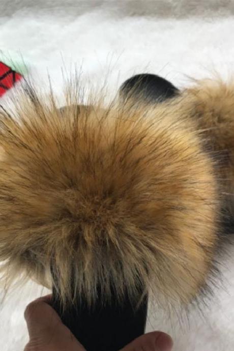 Summer fur imitation raccoon dog hair fox hair fake hair lady's flip flop-14