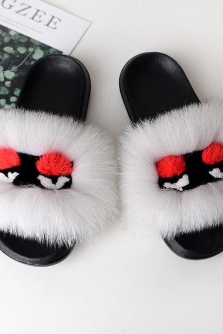 Fox fur little monster slippers slippers Jurchen fur grass fur cool slippers-1