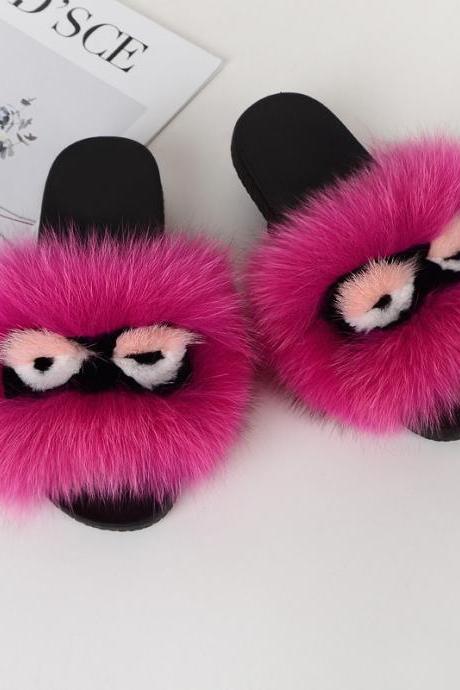 Fox fur little monster slippers slippers Jurchen fur grass fur cool slippers-4