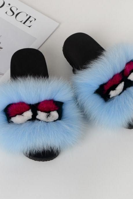Fox fur little monster slippers slippers Jurchen fur grass fur cool slippers-6