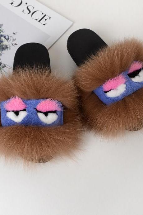 Fox fur little monster slippers slippers Jurchen fur grass fur cool slippers-8