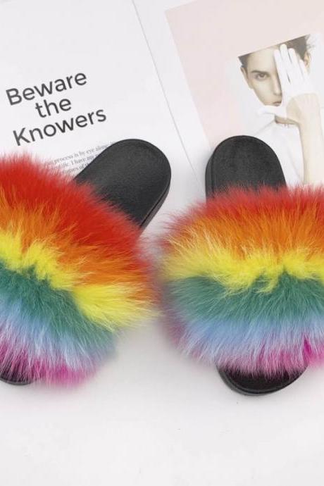 Real fox fur slippers women's EVA fur slippers-1