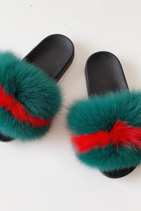 Real fox fur slippers women's EVA fur slippers-2