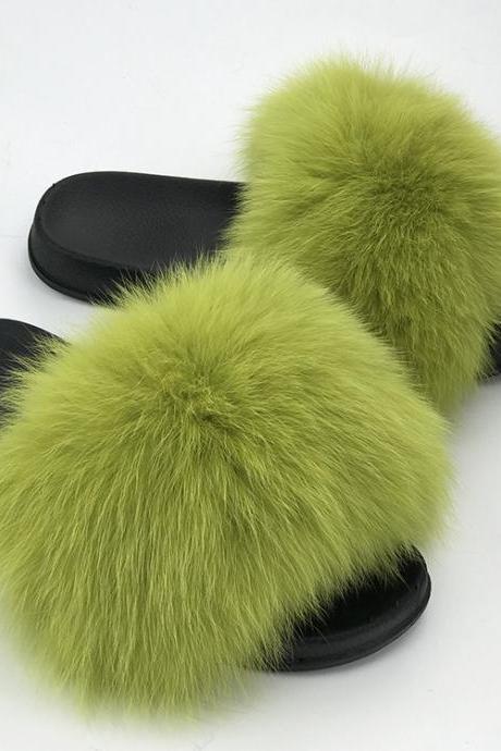 Real fox fur slippers women's EVA fur slippers-4
