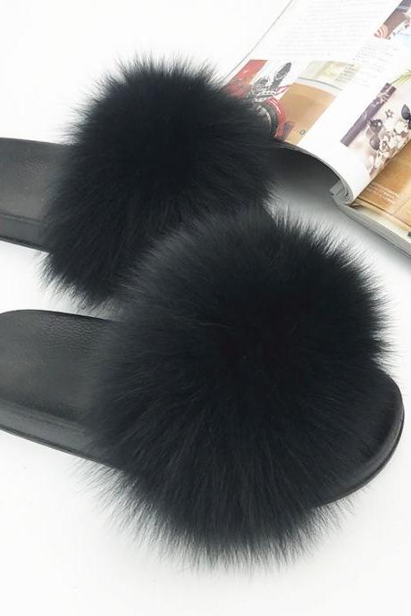 Real fox fur slippers women's EVA fur slippers-5