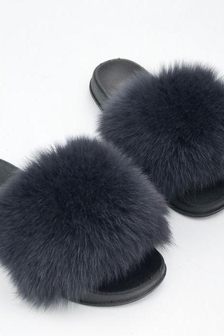 Real fox fur slippers women's EVA fur slippers-7