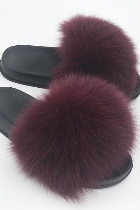 Real fox fur slippers women's EVA fur slippers-8