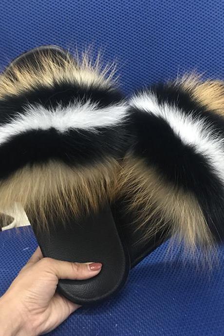 Real fox fur slippers women's EVA fur slippers-10