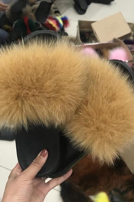 Real fox fur slippers women's EVA fur slippers-12