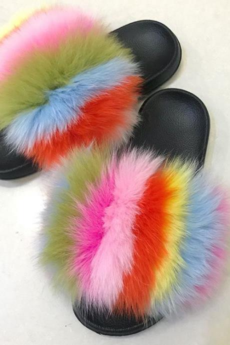 Real fox fur slippers women's EVA fur slippers-13