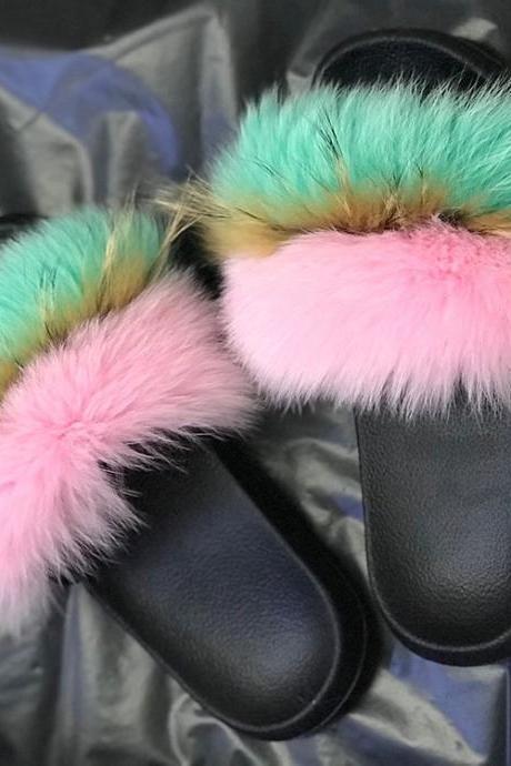 Real Fox Fur Slippers Women's Eva Fur Slippers-14