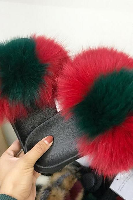 Real Fox Fur Slippers Women's Eva Fur Slippers-16