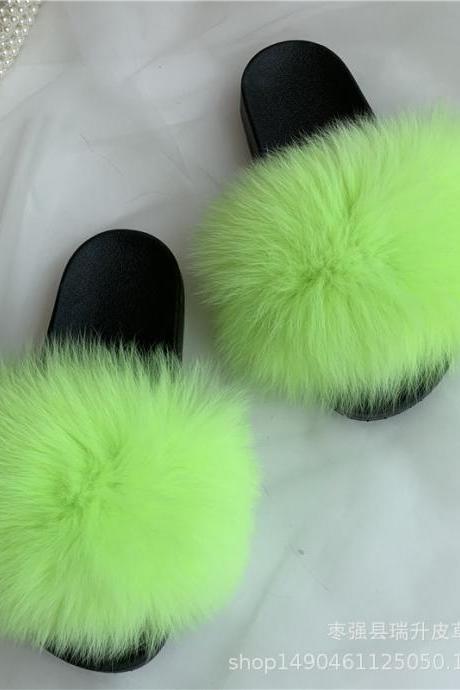 Real fox fur slippers women's EVA fur slippers-30