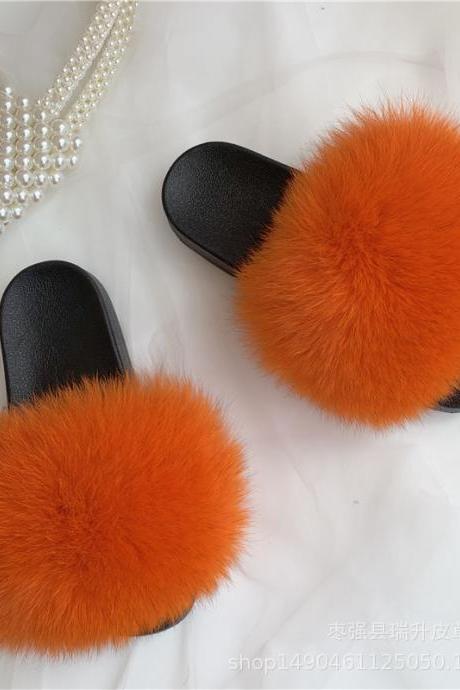 Real Fox Fur Slippers Women's Eva Fur Slippers-36