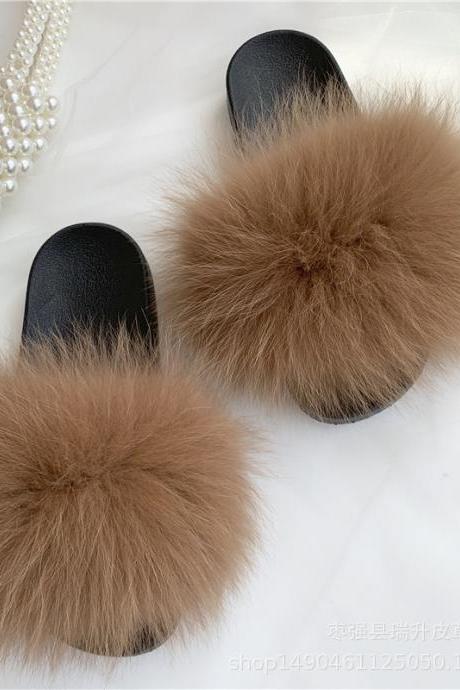 Real Fox Fur Slippers Women's Eva Fur Slippers-37