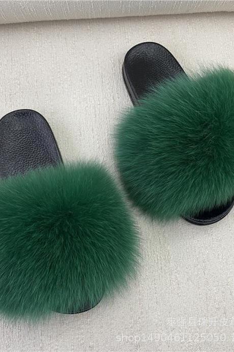 Real Fox Fur Slippers Women's Eva Fur Slippers-40