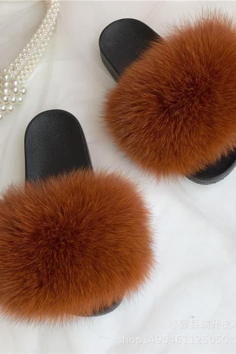 Real Fox Fur Slippers Women's Eva Fur Slippers-41