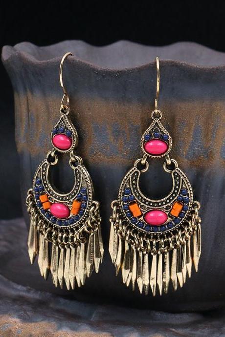 Alloy Earrings Crescent Shaped Rice Beads Acrylic Famous Ethnic Group Wind Flow Su Earrings-1