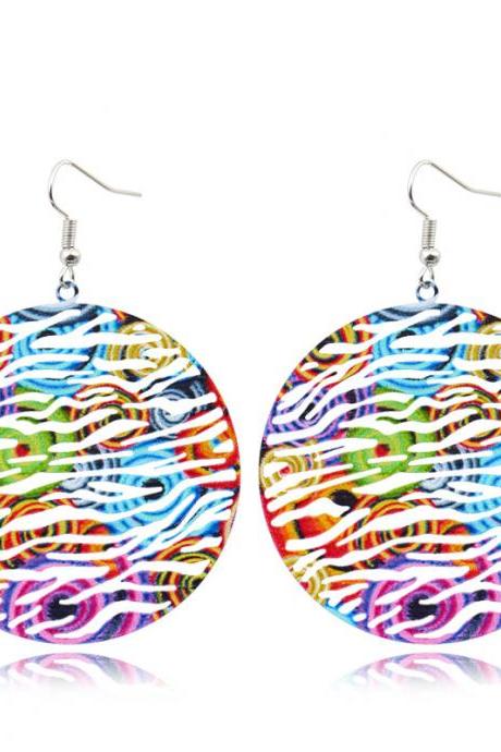 Color Fashion Water Drop Leaf Round Feather Earrings-3