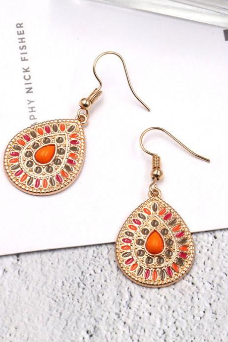 Bohemian Ethnic Style Drop Oil Colorful Water Drop Pendant Personalized Earrings And Earrings